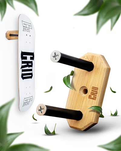 CRID Skateboard Wandhalterung für Decks mit Schwebeeffekt I Bambus I Universal Halterung für jedes Skateboard Deck I Aluminium Stand Offs I Inklusive Montagekit I Modernes Design I Deutsche Marke