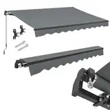 Juskys Gelenkarmmarkise 400 x 300 cm, UV40+ & wasserabweisend, mit Kurbel & Wandhalterung Länge + Winkel einstellbar, Markise für Terrasse & Balkon, Sonnenschutz Balkonmarkise Gelenkmarkise, Grau