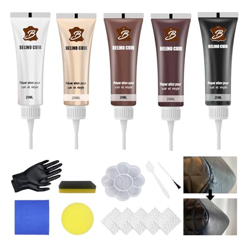 Celiodd 5 Stück Leder Reparatur Set Kunstleder Reparaturset Flüssigleder Leder Reparatur Set Schwarz, Geeignet für Autositze Sofas Lederjacken Lederschuhe und Andere Lederprodukte