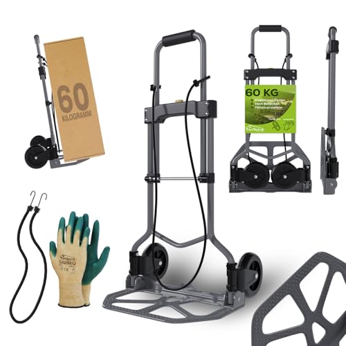 Tronitechnik® Sackkarre Handkarre klappbar, Transportkarre bis 60kg, Klappwagen für Pakete - Karre für Pakete, Transportwagen für Pakete, Gepäck und Einkauf - Hartkunststoffreifen, höhenverstellbar