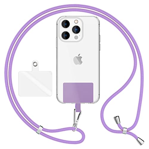 NALIA Universal-Kette mit Pad, Band für Handy-Hülle zum Umhängen, Karabinerhaken Anhänger aus Metall, Schlüsselband Umhängeband 160 cm, Crossbody Lanyard mit Schlaufe, Verstellbar, Farbe:Lila