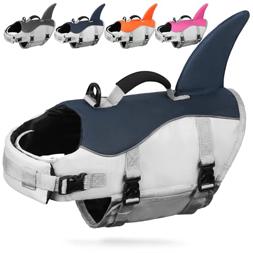 AMZNOVA Hai Schwimmweste Hund Hundeschwimmweste Hund Rettungsweste Schwimmwesten Schwimmhilfe für Schwimmhilfe Hai Auftrieb Flosse XS Majolikablau