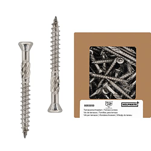 HELPMATE – Terrassenschrauben 5x50 Edelstahl A2 Rostfrei – 50 Stück Dielenschrauben + 1 T25 Bit – Terrassendielen Schrauben für Außenbereich (Terrassenbau, Gartenhäuser, Bauholzkonstruktionen etc.)