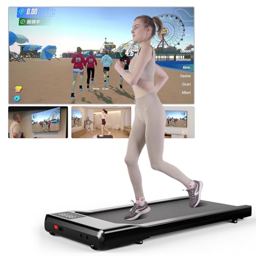 Superun Walking Pad max 159 KG/136 KG, Laufband für Zuhause mit Trainingseinheit, Leise Laufband Schreibtisch mit App und Multiplayer-Rennstrecke