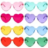 SIMIN 8 Stück Brille Herz Sonnenbrille für Damen, Partybrille Neon Farben Herzform Brille, Herz Hippie Brille Retro Kostüm Brille,Magische Farben Party Brille,Transparente Bunte Herzform Sonnenbrille