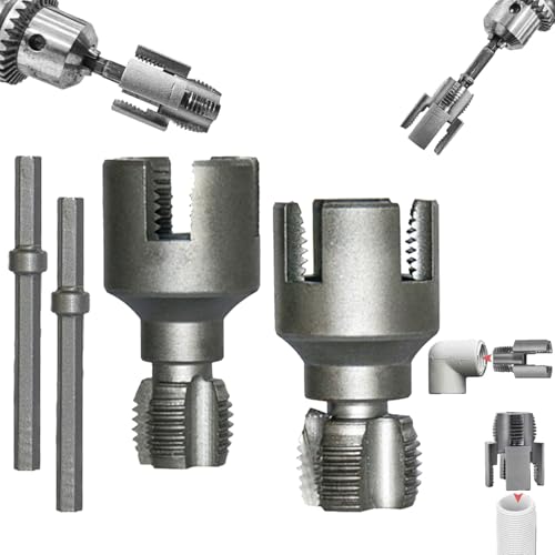 Pipe Thread Cutting Tool, Integrated Internal & External Pipe Threading Tool, PVC Thread Maker Tool For Electric Drill,1/2" (DN15) 3/4" (DN20) Pipe Sizes Rethreading Tool (1/2"+3/4")