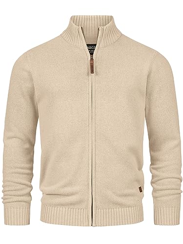 Indicode Herren INLut Strickjacke mit Stehkragen und Reißverschluss | Cardigan Feinstrickjacke für Männer Irish Cream L