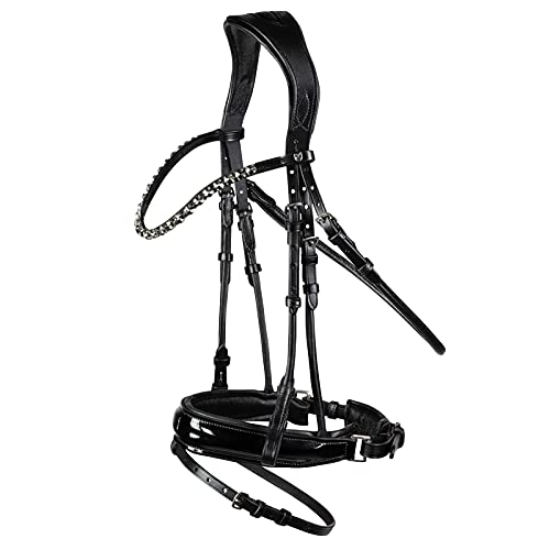 HORZE Pferde Trense Clermont anatomisch, Trensenzaum für Warmblut und Vollblut, Schwarz, C
