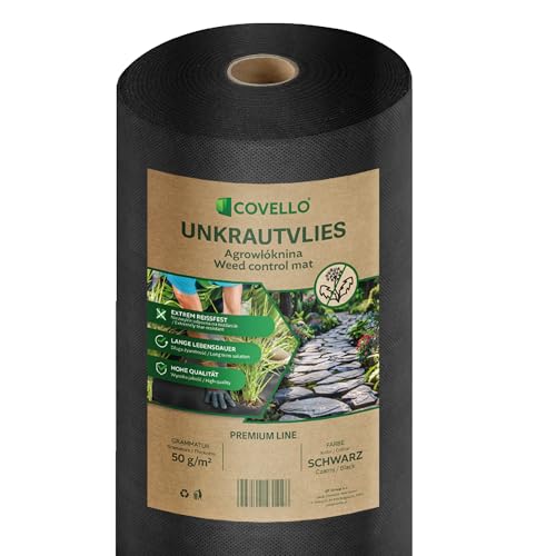 Covello Unkrautvlies 10m² Premium Line - Unkrautfolie wasserdurchlässig - Unkrautvlies für Garten - Gartenvlies gegen Unkraut hohe UV-Stabilisierung (10m x 1m) - reißfestes Unkrautvlies 50g/m²