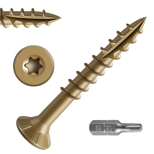 Dayalo 50 Stück Holzschrauben Torx 4,2 x 25 mm, Spanplattenschrauben, Holzbauschrauben, Senkkopfschrauben Holz, Dachkonstruktion Schrauben, Universalschrauben mit Bit, Golden