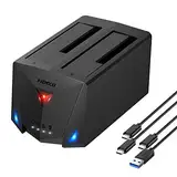 FIDECO Festplatten Dockingstation, USB 3.2 Gen1 Festplatten Docking Station für 2,5 & 3,5 Zoll SATA HDD SSD, Festplatten Klonstation mit Typ-C-Anschluss, Unterstützt Offline Klonfunktion und UASP