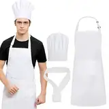 Celiodd Kochmütze Koch Kostüm Koch Kostüm Herren Kochschürze Weiß Chef Costume Verstellbares Nackenband, Kochmütze, Kochschürze, Schal-Set, Unisex, Geeignet zum Kochen und Backen (Weiß)