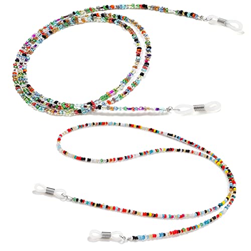 ZoeTekway 2er Pack Brillenketten für Damen, Lesebrillenbänder Halsband, Damen Herren Maskenkette, eleganter Brillenhalter, bunte Perlen rutschfest für Brillenzubehör