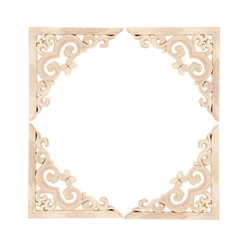 4Pcs Vintage Holz Geschnitzt Corner Flourish Applique Rahmen Möbel Wand Unlackiert für Haus Schrank Tür Dekor Handwerk 11*11cm