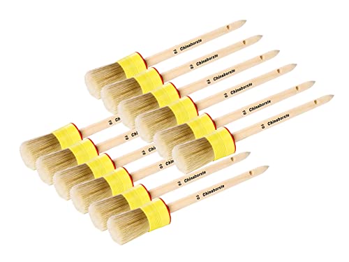 Ringpinsel - 12er Pack - Malerringpinsel - Gr. 8 - Borstfilment-Mischung - gelbe Kunststofffassung - geschliffener Holzstiel