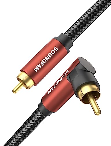 SOUNDFAM Subwoofer kabel 90 Grad Cinch Kabel 3M, Rechtwinkliges Subwooferkabel RCA Digital Audio Koaxial Kabel für Wandmontierter TV Soundbar - Weinrot