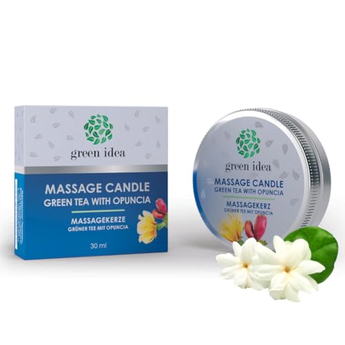 Green idea - Massagekerze mit Sheabutter, Bienenwachs und echten ätherischen Ölen - 4 Düfte - Romantische Massagekerze NATUR - 30 ml (Grüner Tee mit Opuncia)