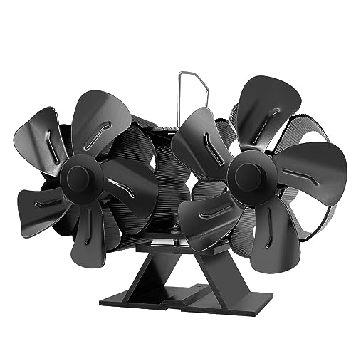 Kaminventilator 10 Blätter Mit 2 Motoren Kamin Ofen Ventilator Kaminbesteck Kaminöfen Wärmebetriebener Ofenventilator ohne Strom, höherer Luftstrom, umweltfreundlicher Hitzebetriebener (Black)