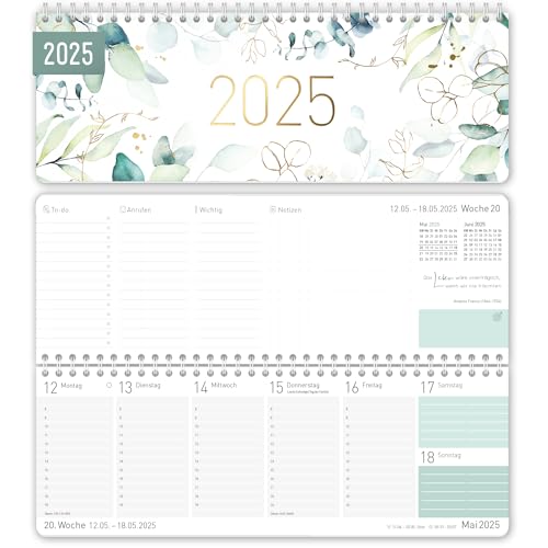 Häfft® Wochen-Tischkalender 2025 quer "Blattgold" 1 Woche 2 Seiten, Schreibtisch-Kalender mit Sprüchen, Wochenkalender 29,7 x 11,6 cm - nachhaltig & klimafreundlich