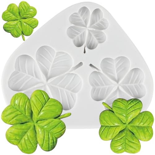MINFEIDMS Vierblättriges Kleeblatt Silikonformen Blatt Fondant Schokoladenform Glücksgras Süßigkeiten Form für Zucker Kuchen Dekorieren Cupcake Topper Gummipaste Polymer Clay