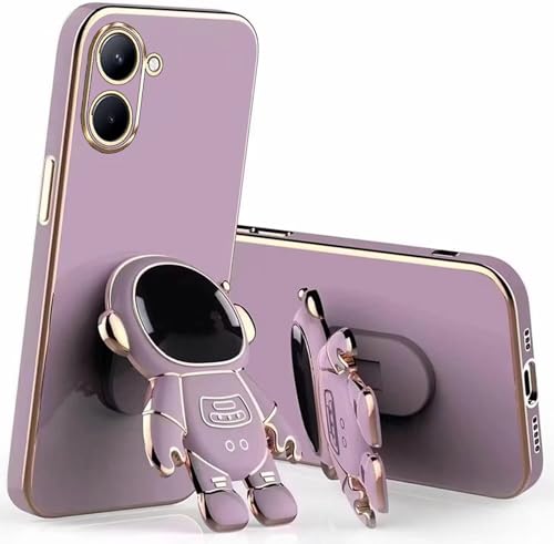 Miagon Kreativ Astronaut Ständer Hülle für Realme C33,Cute Mädchen Dünn Galvanisierte Schutzhülle Weiches Case Bumper mit Astronaut Halter Kickständer