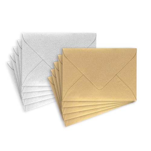 ÖKI Briefumschläge Gold/Silber | Für Grußkarten, Einladungen, Geburtstagskarten | 5 Stk. je Farbe | Briefkuvert/Briefhülle mit Nassklebung & Spitzklappe | Größe B6 125 x 176mm | 10 Stück