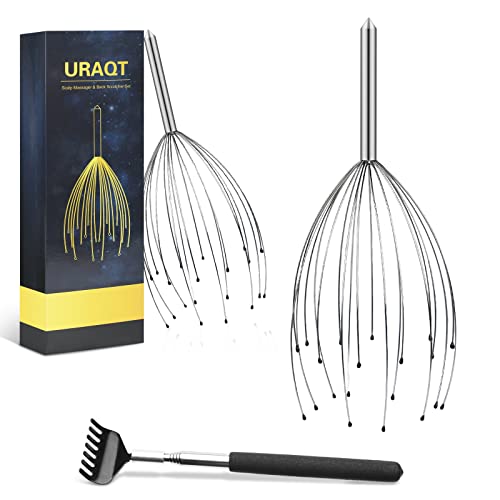 URAQT Kopfmassage Spinne mit 20 Fingern, Nachhaltiges Kopfmassagegerät mit Auslegern auf 2 Ebenen, Premium Kopfmassagegerät für Nachhaltige Entspannungsgefühle - Ideal als Geschenk(3-teiliges Set)