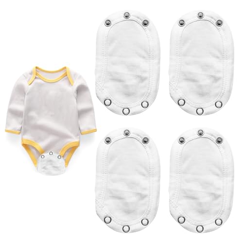 DONOONIS 4 Stück Body Verlängerung,Doppellagiger Stoff Bodyverlängerung Baby,Baumwoll Body Verlängerung Druckknopf Baby, Bodyverlängerungbaby,Weiße Bodyverlängerung für Einstellbare Bodysuit Extender