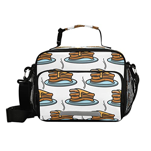 Wudan Isolierte Lunchbox-Tasche für Mädchen und Jungen, Motiv: kanadische Frühstückspfannkuchen, Ahornsirup, Lunchbag, heiße Speisen oder kühlere Mahlzeiten, Picknick, Schule, Kinder, Tiffin