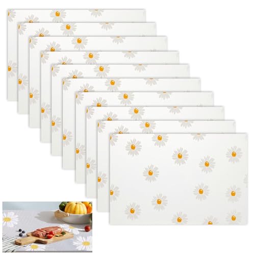 Kühlschrank Pad, 10 Stück Kühlschrankmatten, 45 × 30 cm Kühlschrank Matten, Antibakterielle Kühlschrankmatten, Kühlschrank Folie, Mit Transparenten Gänseblümchen Kühlschrankmatten, DIY Zuschneidbar