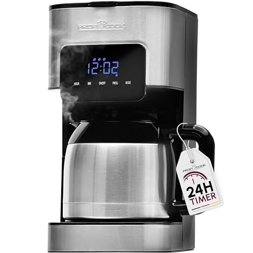 Profi Cook Kaffeemaschine | 8-10 Tassen | Zeitschaltuhr | Sensor Touch-Bedienung | doppelwandige Thermoskanne mit 1,2 Liter Volumen | Aromaverschluss | Edelstahl Filterkaffeemaschine | PC-KA 1191