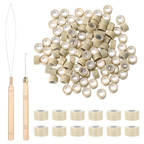 Abeillo 200 Stück 4,0 mm Haarverlängerungen Ringe, Haar Verlängerungen Perlen, Nanoringe mit Silikon, Microring Extensions Echthaar mit Ziehenden Haken Nadel (Weiß)