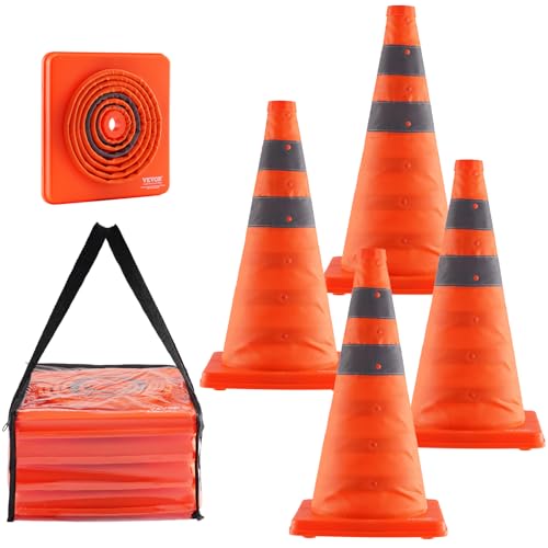 VEVOR Sicherheitskegel Verkehrshütchen, 4 STK. Zusammenklappbare Verkehrskegel, 245 x 245 mm Baukegel mit Reflektierenden Kragen, Warnkegel mit Aufbewahrungstasche, Verkehrskontrolle, Parkplätze