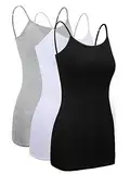 SATINIOR 3 Stück Unterhemden Damen Spaghettiträger Damen Basic Top Layering Lange Tanks Verstellbarer Spaghetti Strap Cami Camisole Tank Top (Set von Farben 1, XL Größe)