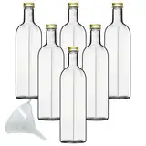 mikken 6 Glasflaschen mit Schraubverschluss 500 ml zum befüllen, inkl. einem Einfülltrichter