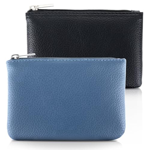 Tyqour 2 Stücke Klein Portemonnaie Damen Münzbörsen für Damen Leder Mini Geldbeutel Klein Portemonnaie Coin Purse, Geldbörse Damen mit Zipper Brieftasche, Münzbeutel Portmonee(Blau Schwarz)
