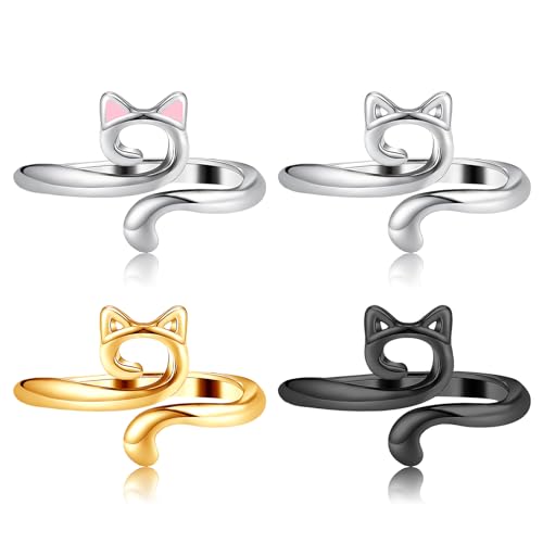 4 Stück Häkelring Katze, Strickring Verstellbare Häkelringe Finger Häkelringe Mit Katzenmuster Stricken Fingerhut Zubehör Gestrickte Kleider, Kleider, Röcke, Pullover (farben1)