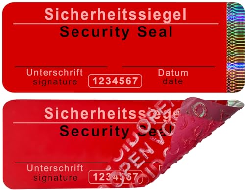 50 Stk - Sicherheits-Siegel mit Seriennummer ohne Rückstände - 70x25mm rot, beschreibbar - Sicherheitssiegel, Sicherheitsetiketten, selbstklebende Siegel, Verschlusssiegel, Security label, Aufkleber