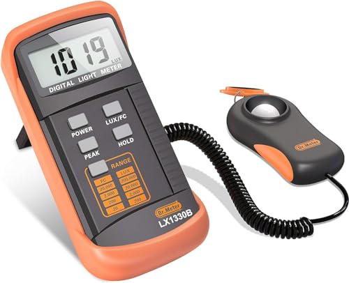 Digital Luxmeter, Dr.meter Tragbare Belichtungsmesser mit 360º Drehbarem Sensor und LCD Display Lichtmessgerät Bereich bis zu 200.000 Lux Schnelle und Präzise Messung (Inklusive Batterie)