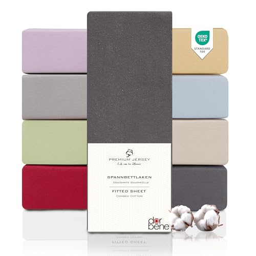 DarBene Spannbettlaken 90x200 Premium, Jersey 100% gekämmte Premium Baumwolle, atmungsaktiv, superweiches Bettlaken bis 30 cm Matratzenhöhe, Oeko-TEX, Anthrazit