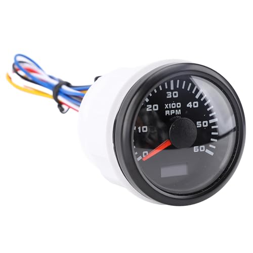 Drehzahlmesser, 52 Mm 2 -Zoll -Auto 6000 U/Min Automobilmesser mit Stunde Meter, 7 Farb Hintergrundbeleuchtung Drehzahlmeter -Kit für LKW (Schwarzes Zifferblatt schwarzer Abdeckung CX6227B)