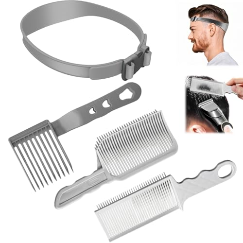 Miioto Haarschneidekamm Übergang, 4 Stück Haare Schneiden Übergang, Haarschneide Schablone, Übergang Kamm, Haarschneidehilfe, Curved Silicone Haircut Band, Compatible with All Hair Clippers
