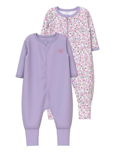 NAME IT Baby - Mädchen Nbfnightsuit 2p Zip Ff Petit Flower Noos Schlafanzug, Pastel Lilac, 74 EU