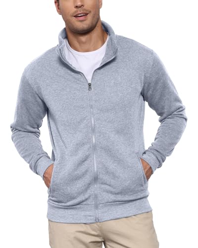 LAOARA Herren Sweatjacke Pullover Hoodie Sweatshirt ohne Kapuze mit Reißverschluss Zipper Fleecejacke Grau M