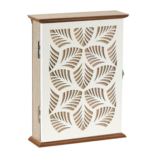 Optyuwah Schlüsselkasten Holz Schlüsselbox mit geometrisches Hohlraumbild Schlüsselschrank 6 Schlüsselhaken Schlüsselablage Wandorganizer für Eingang,Flur,Büro Schlüsselhalter L weiß