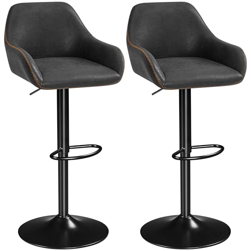 Yaheetech Barhocker 2er Set, höhenverstellbar Barstuhl, Hocker mit Rückenlehne, Tresenhocker, drehbar Bistrohocker aus Kunstleder, schwarz