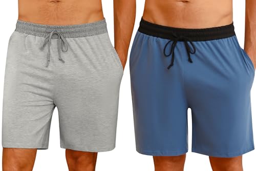 Nieery 2er-Pack Schlafanzughose Herren kurze Baumwolle Sommer PyjamShorts Freizeithose Loungehose mit Seitentaschen und Elastischem Bund