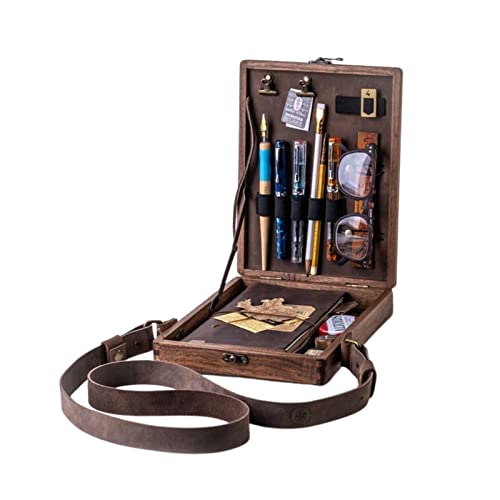 DEWU Writers Messenger Holzbox – Kuriertasche, Mehrzweck-Künstlerwerkzeug und Pinsel-Aufbewahrungsboxen, Vintage-Holz, handgefertigt, tragbar, -Tasche für Schreiben/Notizen