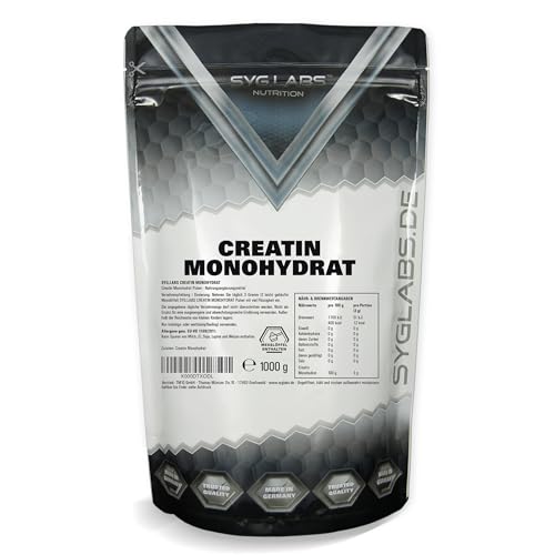 Creatin Monohydrat Pulver - 1000g - 1kg - mikronisierte Qualität (200 Mesh) - reines Creatine Monohydrat - vegan - ohne Zusätze - Kreatin