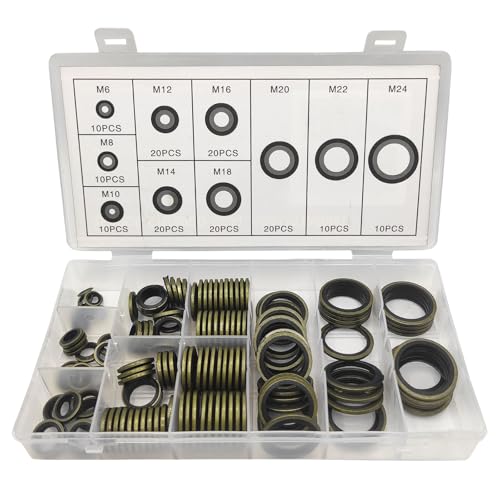 Professionelles Dichtungsscheiben Set, 150 Stück Gummidichtungen, Metall Gummi Dichtung Reparatur Sortiment Set, für die Autoreparatur, Rohrverbindungen, M6 M8 M10 M12 M14 M16 M18 M20 M22 M24